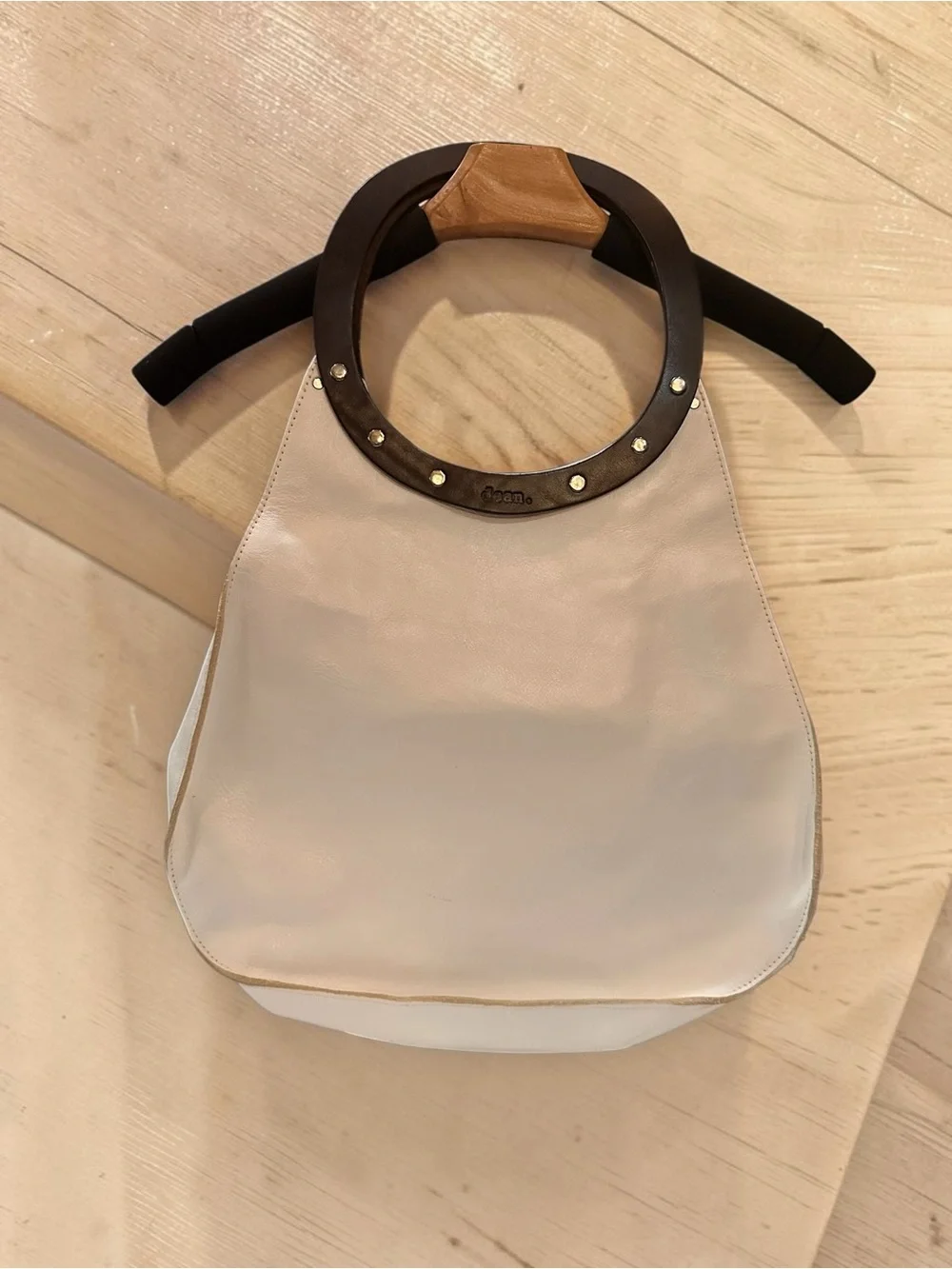 Dean Ivory Leather Shoulder Bag Circle Handles Star Charm